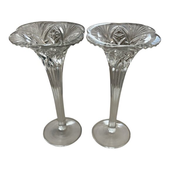 MCM Vincennes Crystal Candlesticks – Pair of Elegant French Glass Candle Holders - Picture 1 of 8